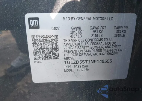 2022 Chevrolet Malibu Fwd Lt from USA, damaged, VIN 1G1ZD5ST1NF140555
